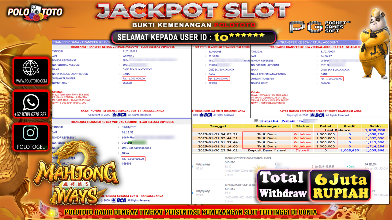 POLOTOTO JACKPOT SLOT MAHJONG WAYS Rp.6,000.000,-