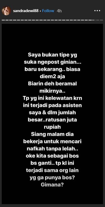 Sandra Dewi menanggapi pelaku penipuan asistennya