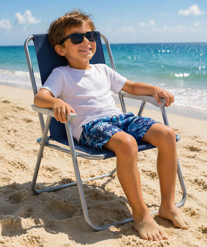 Blue Striped Beach Chair Front View