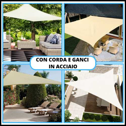VELA TELO OMBREGGIANTE TENDA DA SOLE QUADRATA TRIANGOLARE BIANCA O BEIGE CON CORDA E ANELLI IN ACCIAIO