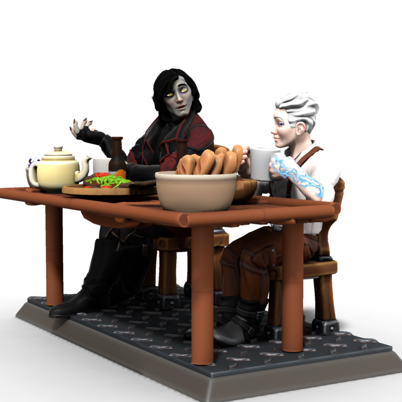 Pitch and Jack enjoying dinner with each other