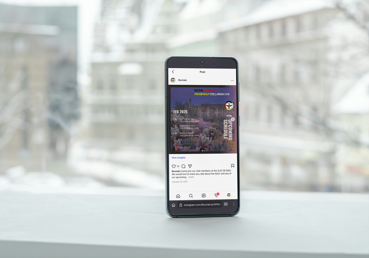 mobile phone displaying purple instagram post for Native American club