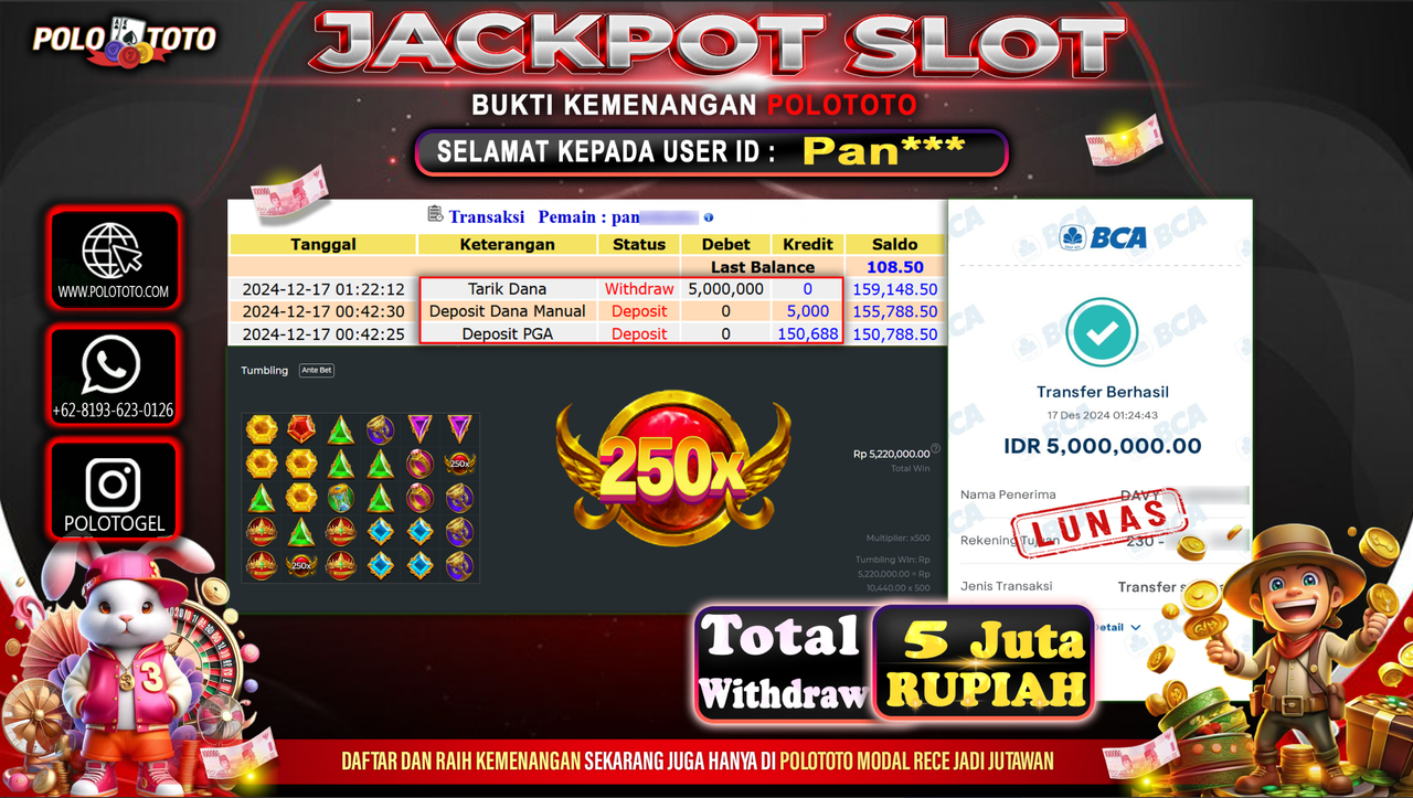 POLOTOTO JACKPOT SLOT GATES OF OLYMPUS Rp.5,000.000,-