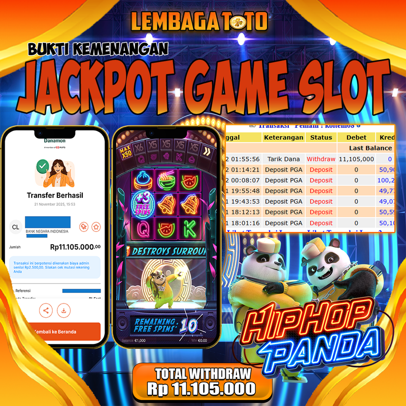 BUKTI JACKPOT 22 NOVEMBER LEMBAGATOTO HIP HOP PANDA Rp.11.105.000,- LUNAS