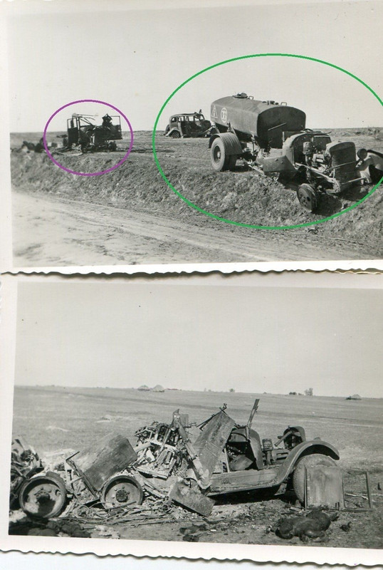 FOTO 2x WW II Zerstörte Militär LKWs