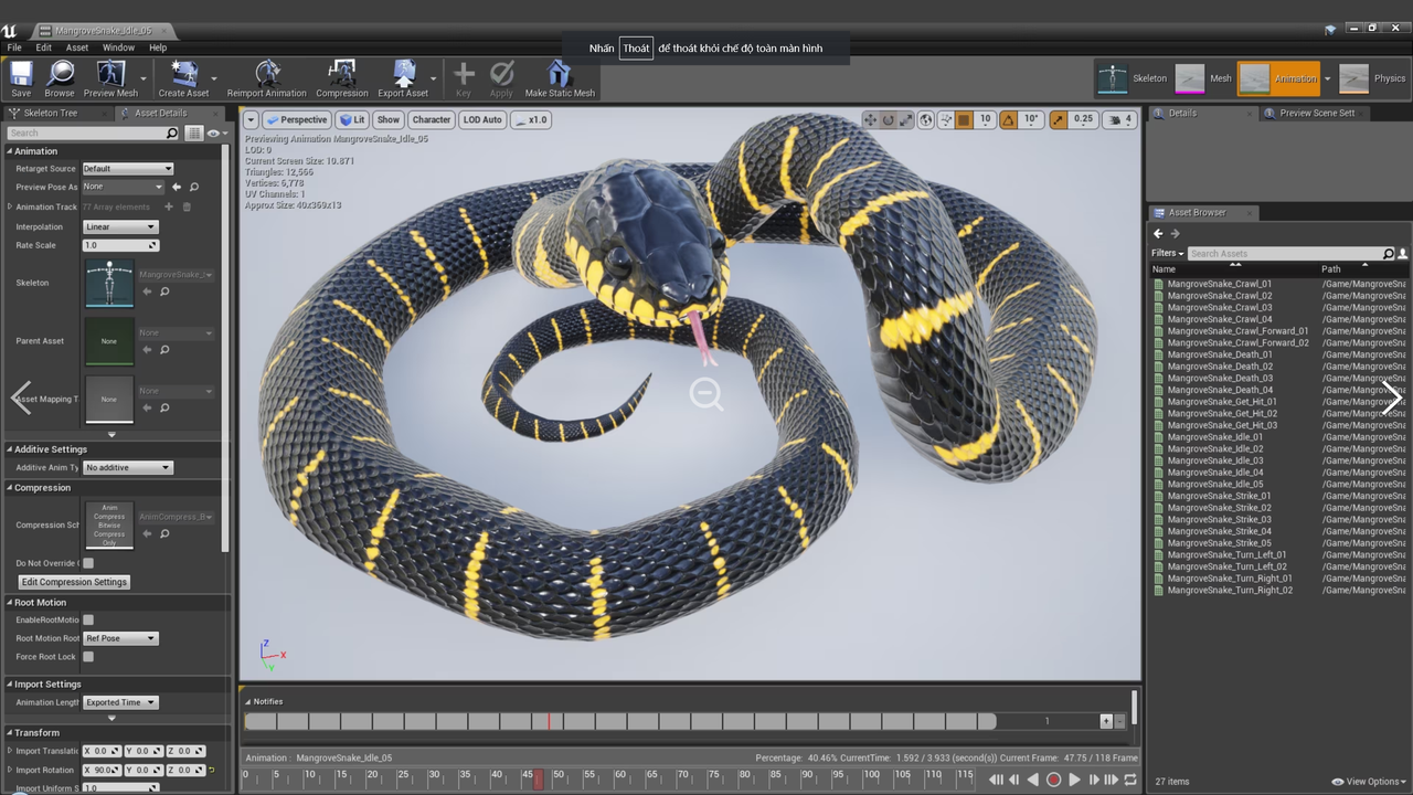 [ Unreal Engine animation ] Animated Mangrove Snake 4.27