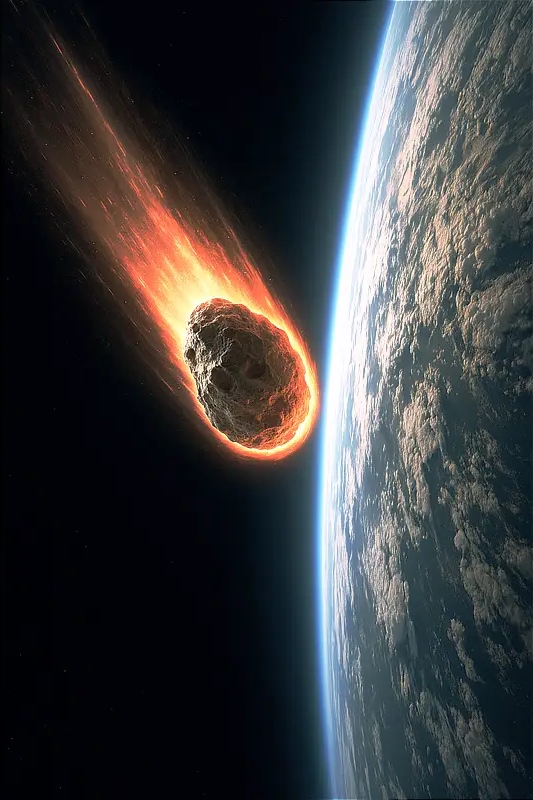 Asteroide entrando en la atm�sfera visto desde el espacio - imagen art�stica
