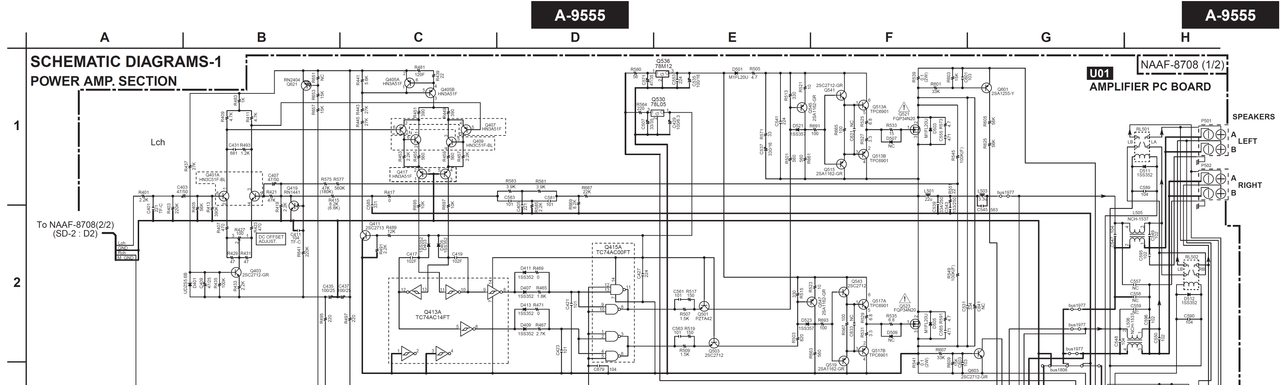 Onkyo A 9555 schematic detail left power amp