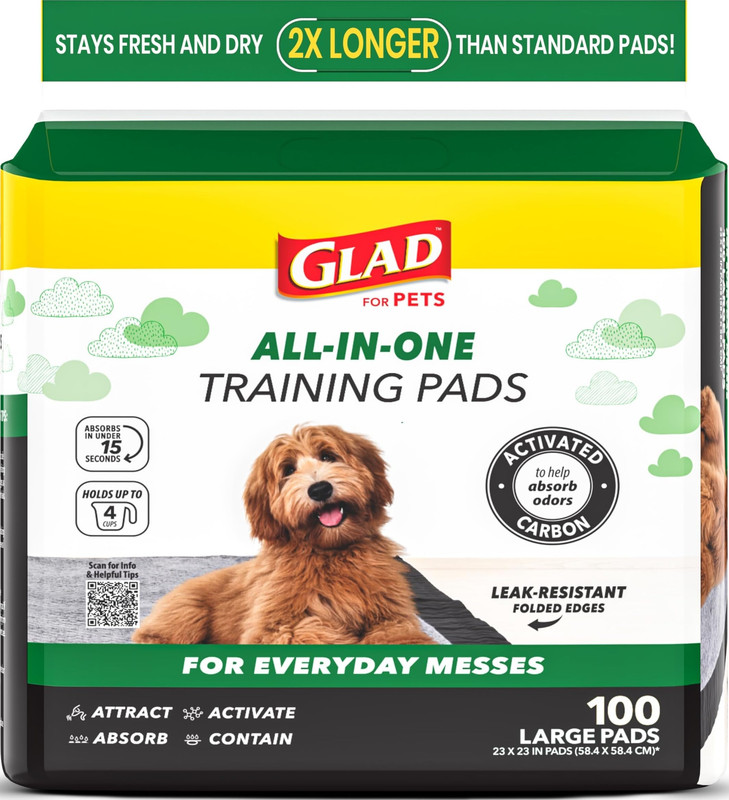 Glad for Pets Activated Carbon Puppy Pads 23x23 100 Count