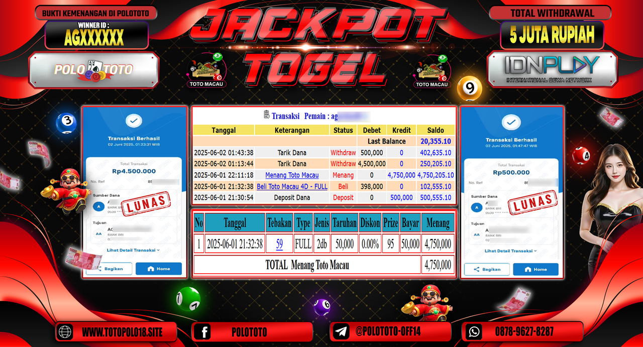 POLOTOTO JACKPOT TOGEL TOTOMACAU 4D Rp.5.000.000,-