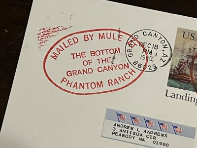 postcard with mailed by mule stamp