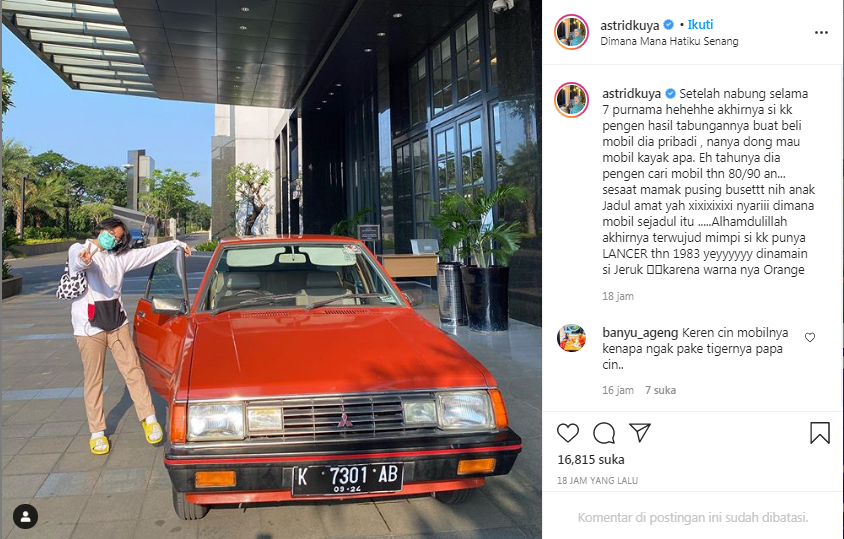 Cinta Kuya berhasil membeli mobil impiannya.