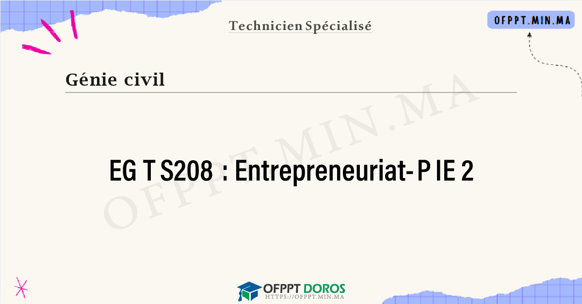 Sommaire détaillé du cours Entrepreneuriat-PIE 2 EGTS208 OFPPT - Structure du module