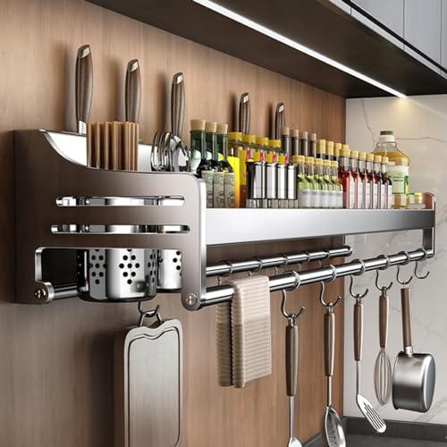304 Stainless Steel Wall Mounted Knife Holder Spice Rack Efficient Kitchen Organizer with Spice