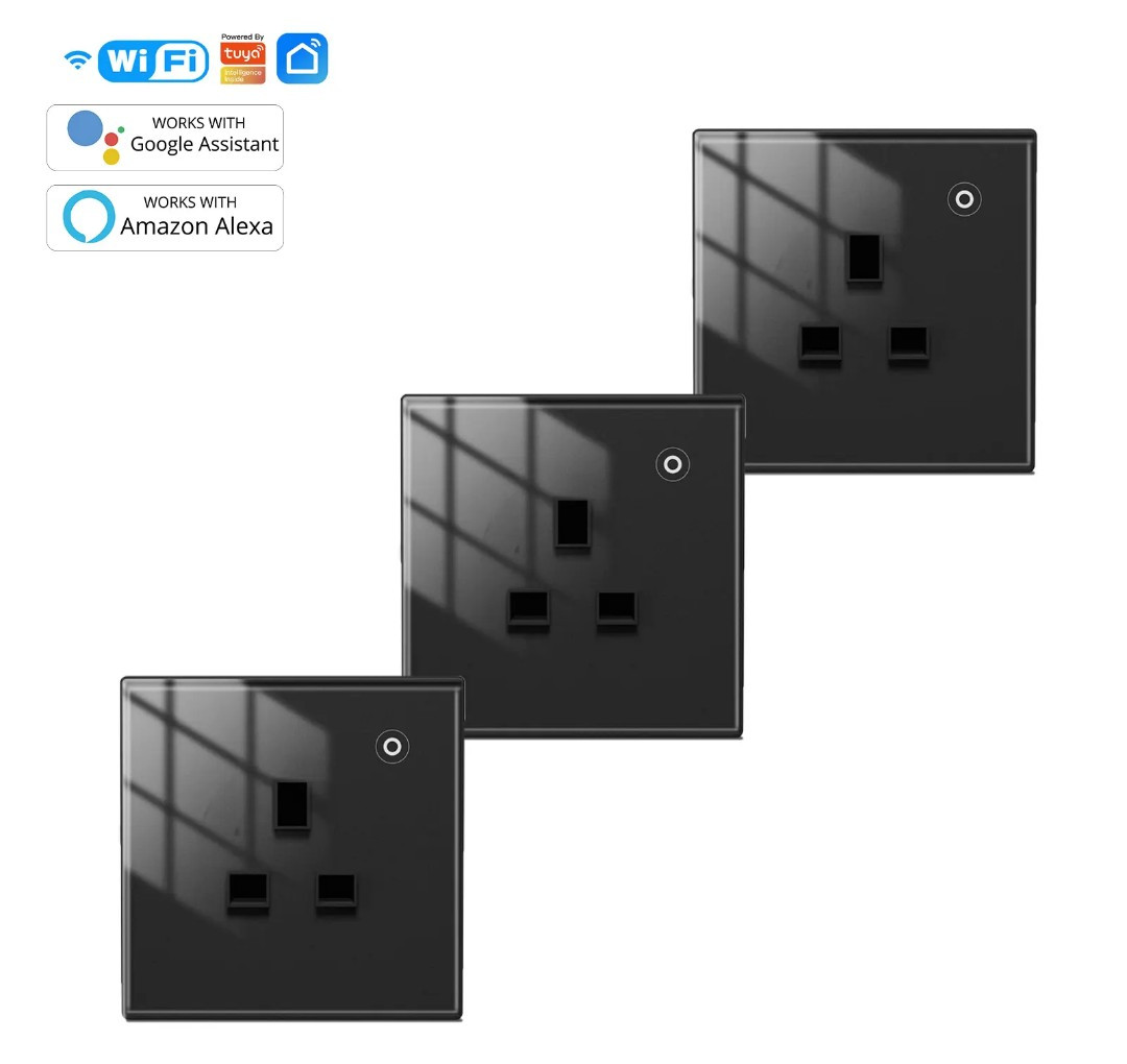Moes Luxury 3 Pin Square Smart Socket (UK Standard) – 16A 220-240V | Black & White Glass Panel thumbnail 3 - Smart Switch Lanka