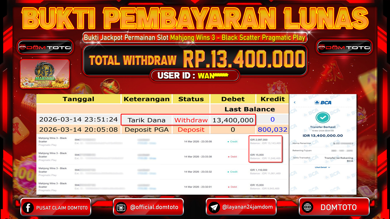 JACKPOT SLOT Mahjong Wins 3 - Black Scatter Pragmatic Play 14 MARET 2026