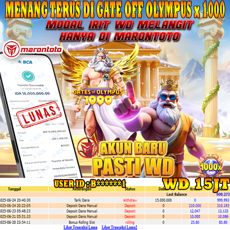 Bukti Kemenangan Member Marontoto Sebesar 15,000,000 JuTa