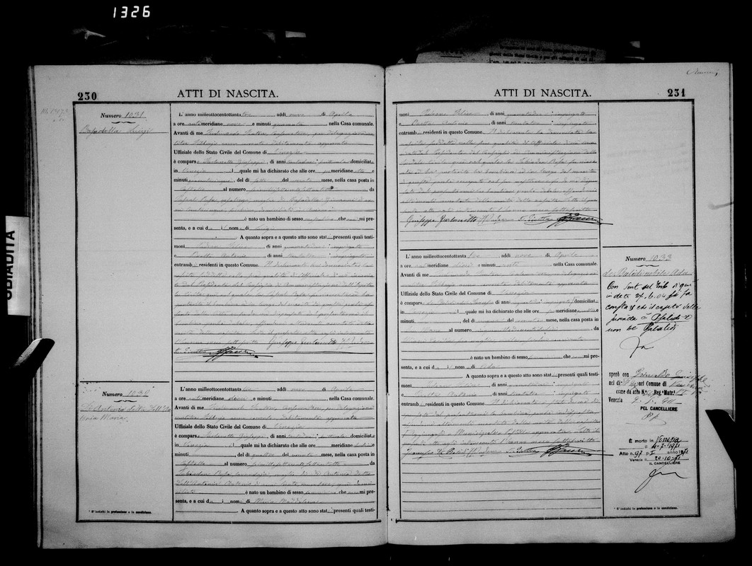 Acta Nacimiento Basaldella Luigi 1883