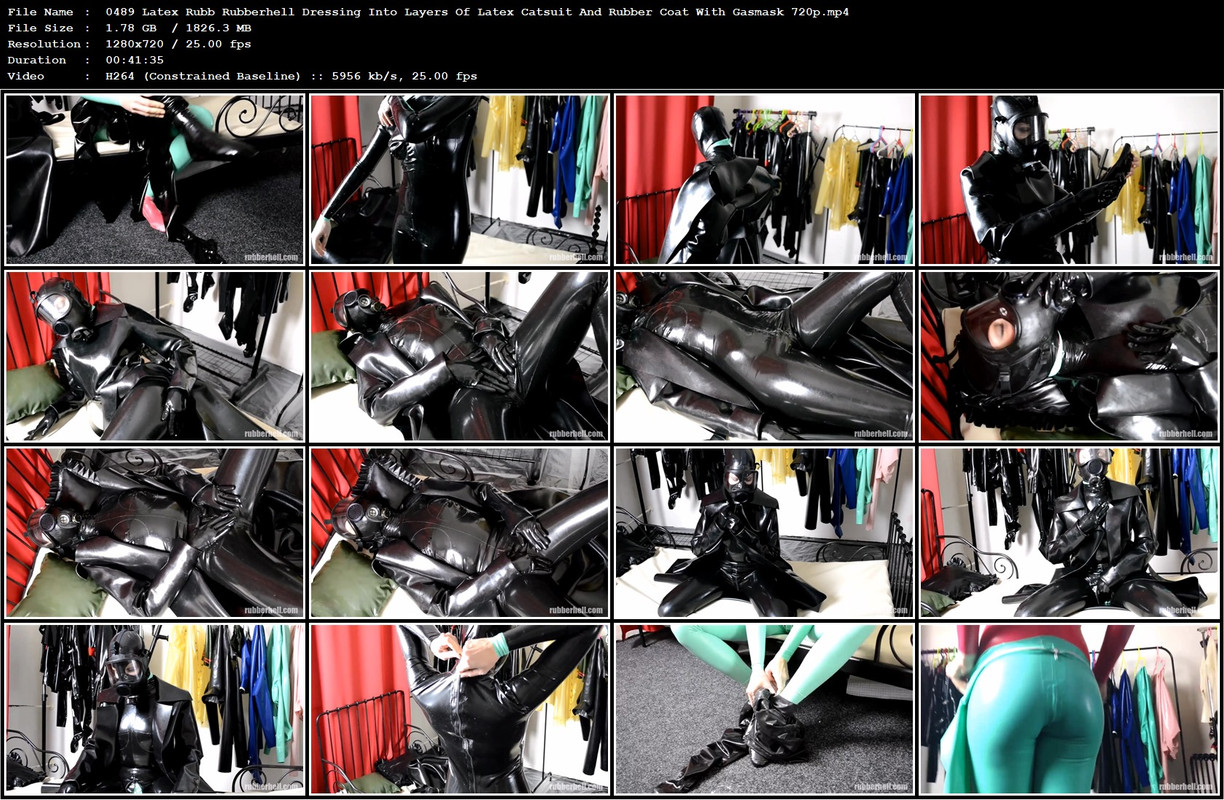 0489 Latex Rubb Rubberhell Dressing Into Layers Of Latex Catsuit And Rubber Coat With Gasmask 720p.m