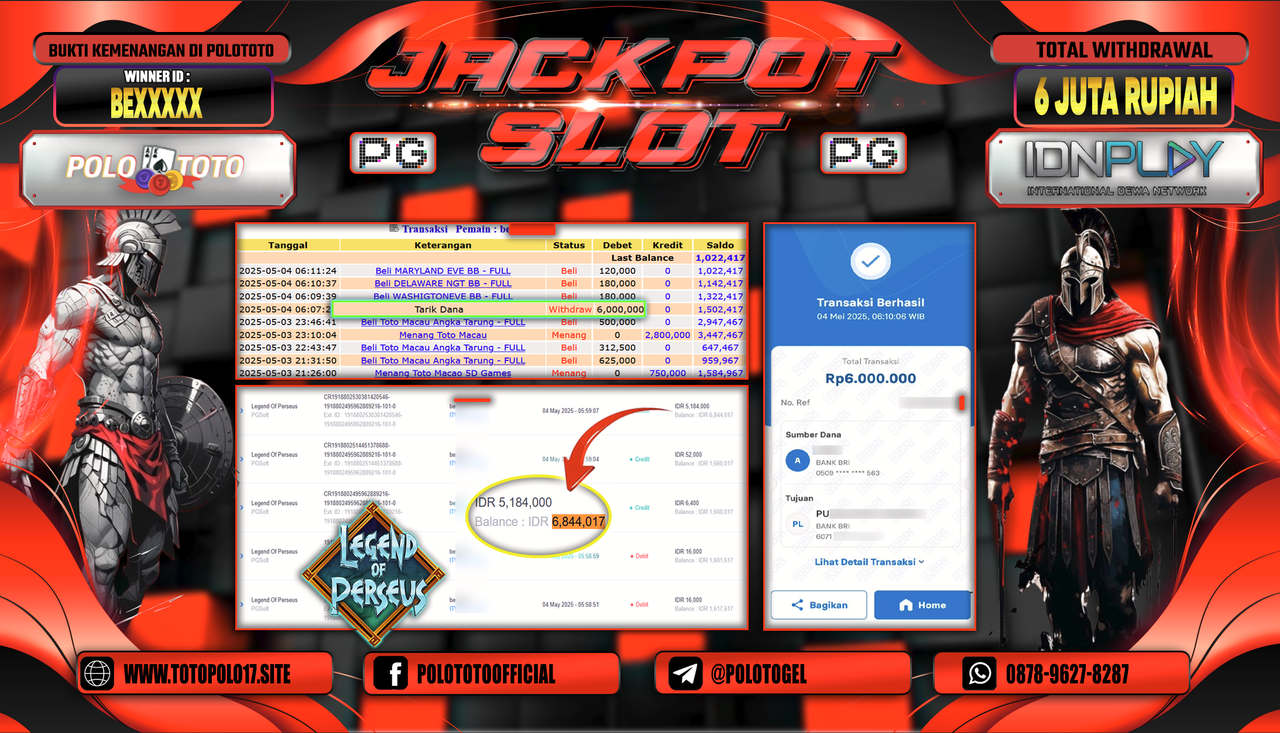 POLOTOTO JACKPOT SLOT LEGEND OF PERSEUS Rp.6.000.000,