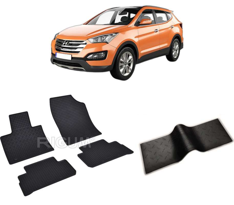 Set covorase auto HYUNDAI SANTA FE IV FACELIFT din 11.2020-PREZENT, cu covoras tunel median, CAROSERIE SUV, Presuri cauciuc 100%, compatibil cu autoturismul HYUNDAI SANTA FE IV FACELIFT, Rigum