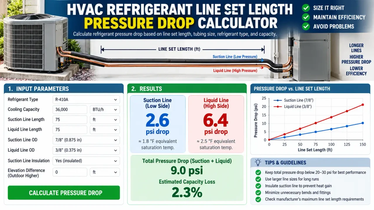 Hvac Refrigerant Line Set Length Pressure Drop Calculator