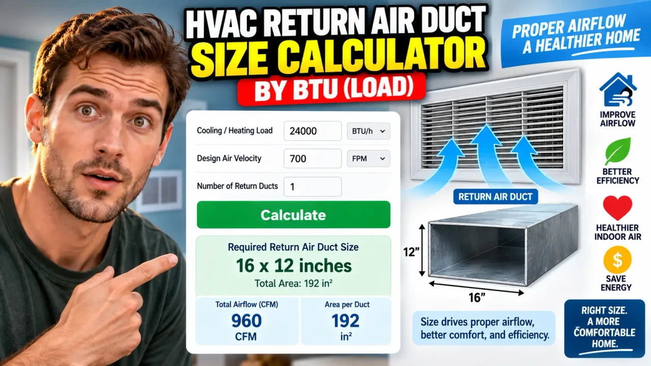Hvac Return Air Duct Size Calculator By Btu