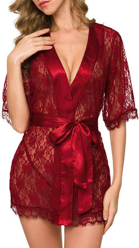 MARGOUN Transparent Lace Kimono Robe