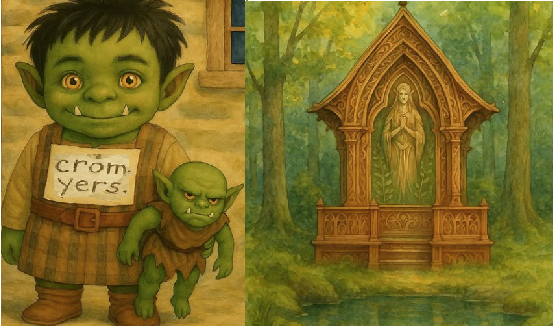 a foundling orc-ish child and a temple to a nature goddess