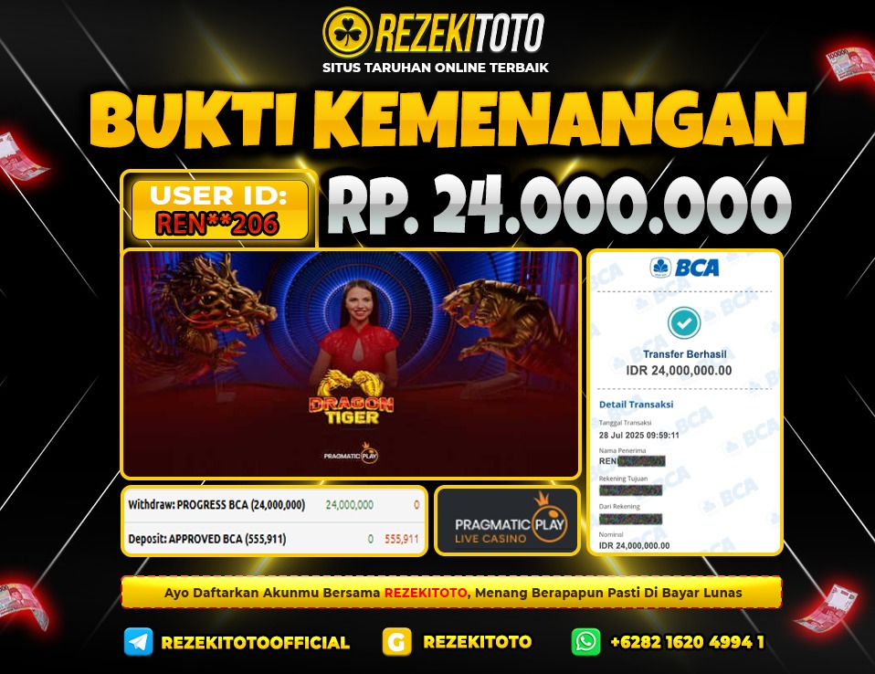 BUKTI KEMENANGAN 28 JULI 2025 DRAGON TIGER 24 JUTA  