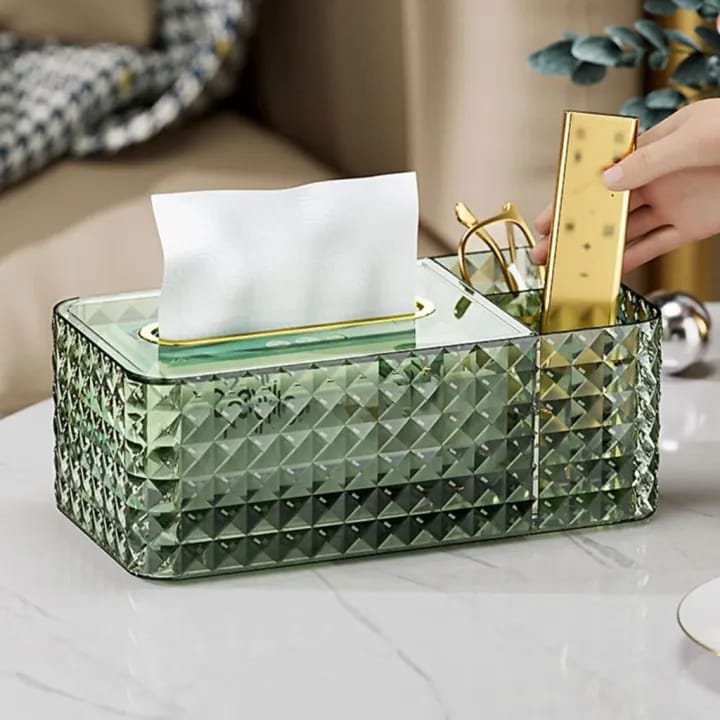 Luxury Diamond Pattern Tissue Box & Desktop Storage Organizer