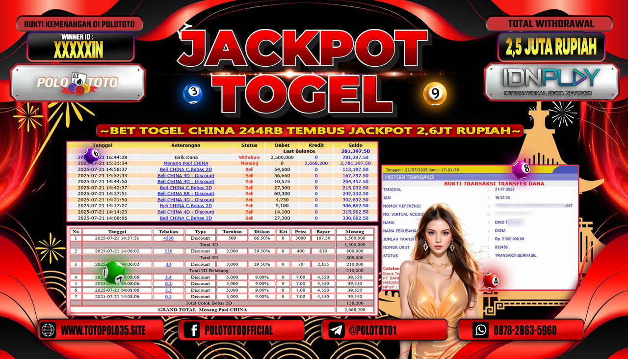 POLOTOTO JACKPOT TOGEL CHINA POOLS Rp.2.500.000,- LUNAS