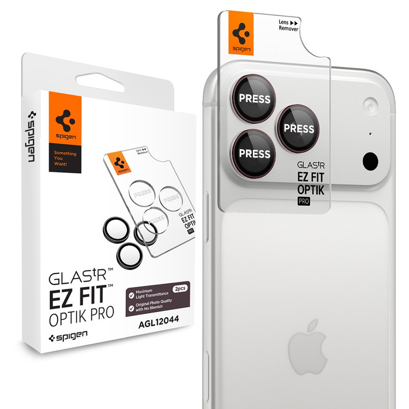 Set 2x Folie protectie camera pentru iPhone 18 Pro / iPhone 18 Pro Max Spigen Optik.tR EZ Fit Pro, Aplicator automat, Anti zgarieturi, Antisoc, Instalare usoara, Protectie premium, Argintiu imageye 3307135