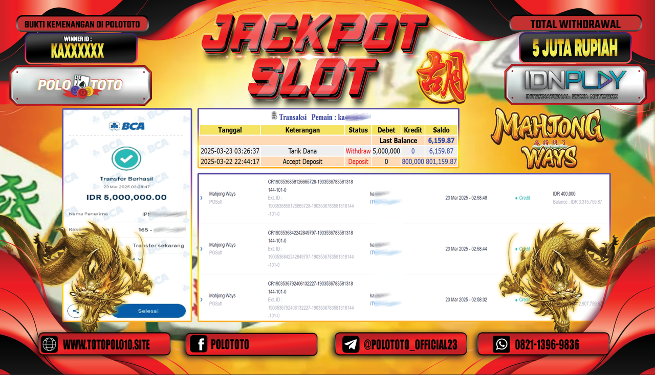 POLOTOTO JACKPOT SLOT MAHJONG WAYS Rp.5.000.000,-