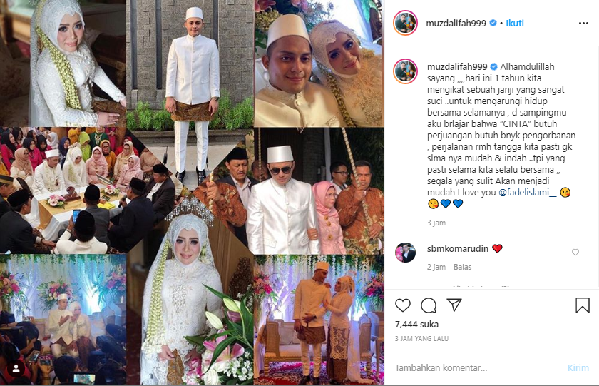 Peringatan ulang tahun pertama pernikahan Muzdalifah dan Fadel Islami