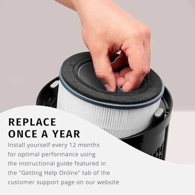 Filtro HEPA mostrado junto a una torre purificadora de aire Homedics compatible.