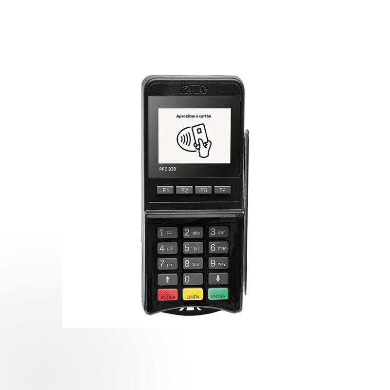 Pin Pad Gertec PPC930 exibindo tela de transação