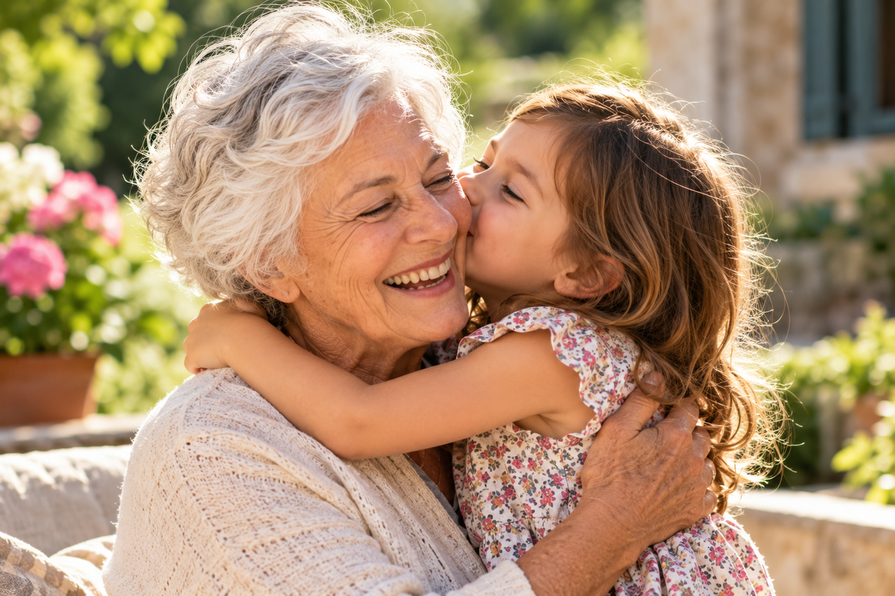 Festa dei Nonni 2026, una dedica speciale alla nonna Festa dei Nonni 2026, nonna abbracciata alla nipote che le dà un bacio