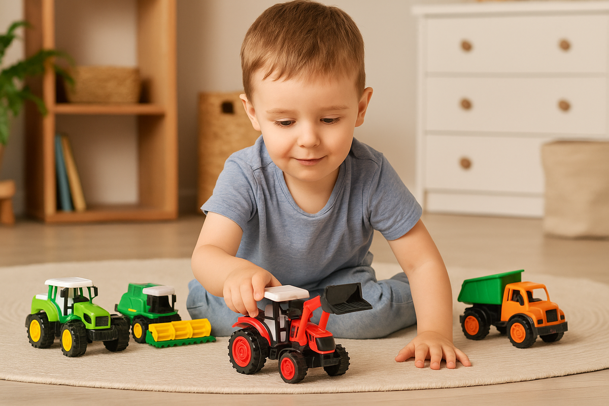 Tractor agricol de jucarie pentru copii, cu incarcator frontal, plastic durabil, OFF-ROAD VEHICLE, Culoare Rosu, 12cm