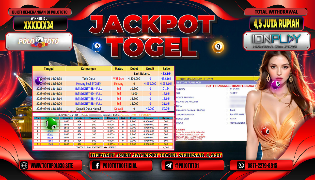 POLOTOTO JACKPOT TOGEL PASARAN POOL SYDNEY Rp.4.500.000,- LUNAS