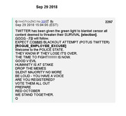 SCREENSHOT OF Q POST >>308 9-29-18 TWITTER has been given the green light to blanket censor all cont