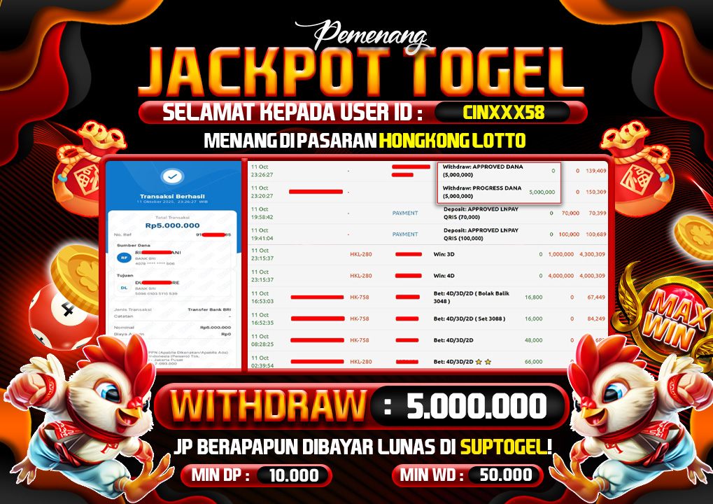  BUKTI KEMENANGAN 11 OCTOBER 2025 MENANG DI PERMAINAN  TOGEL PASARAN HONGKONG LOTTO 5 JT