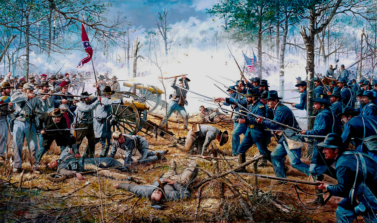 Civil Americana,Shiloh,Hornets Nest,elementos del 8º de Iowa enzarzados con tropas de Louisiana