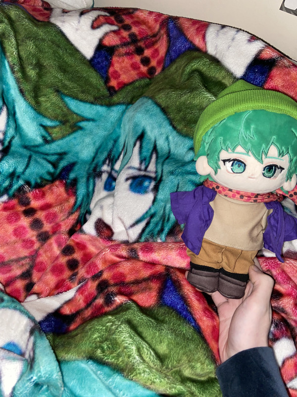 shin blanket and plushie
