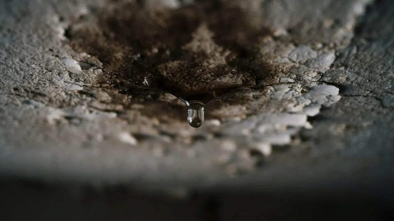 Brown water stain on interior ceiling from a roof leak in a San Antonio home