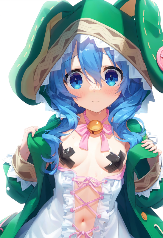 1girl, yoshino (date a live), blue hair, blue eye, Green Coat, animal hood down, s-3622034822