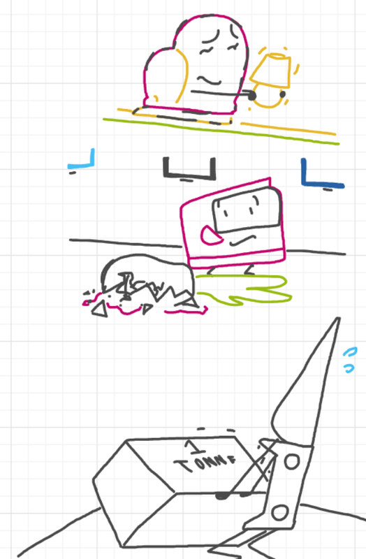 A panel from A Murder On The, episode six of the Board Boards object show by Furretwalk/WalkingFurret.