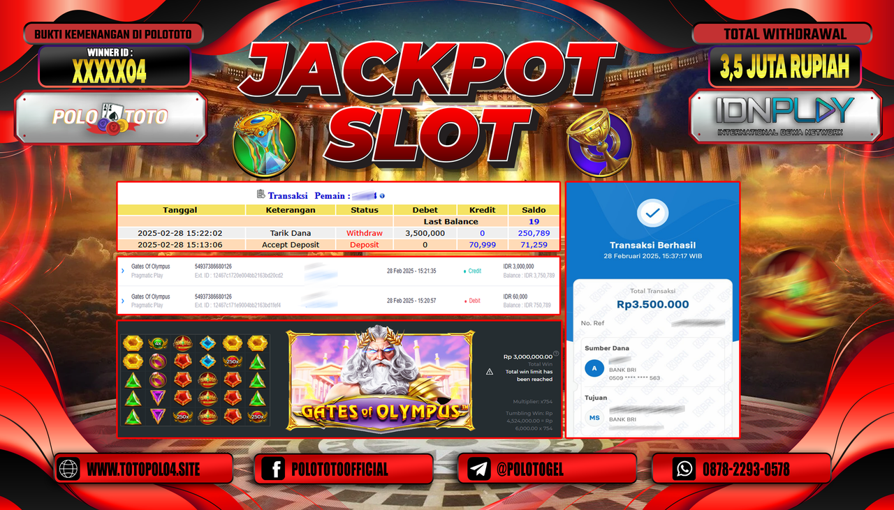 POLOTOTO JACKPOT SLOT GATES OF OLYMPUS Rp.3.500.000,-