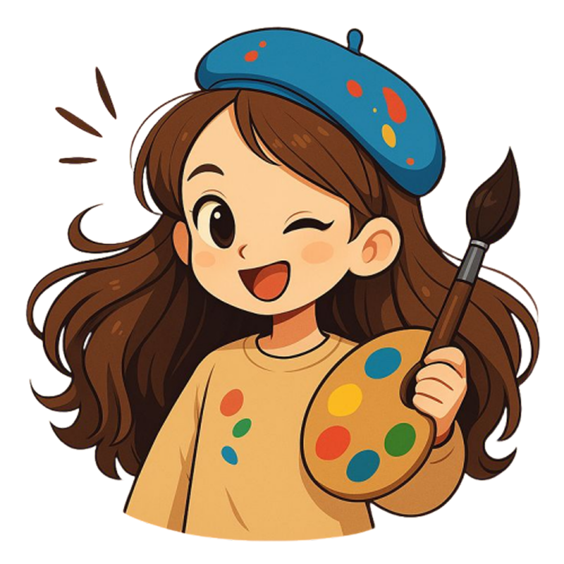 Kid painting with brush and palette