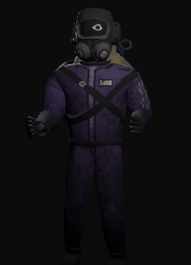 purple suit with black visor with an eye